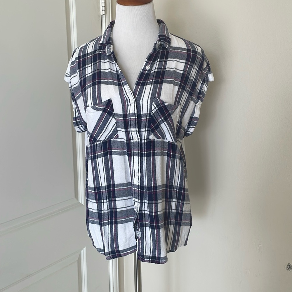 Rails Britt Flannel M Medium Sleeveless Button Down White Purple